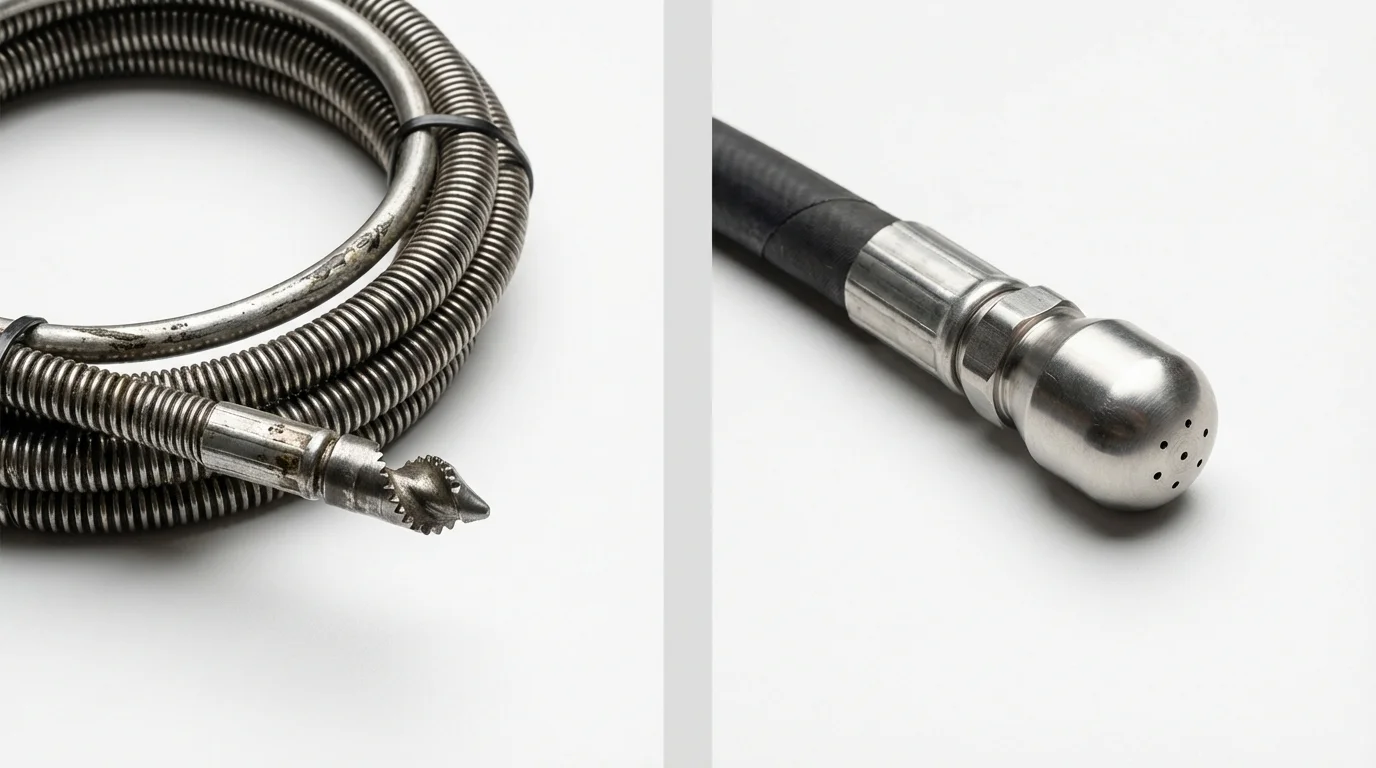 Drain snake cable and hydro jetting nozzle used for drain cleaning in Colorado City, TX