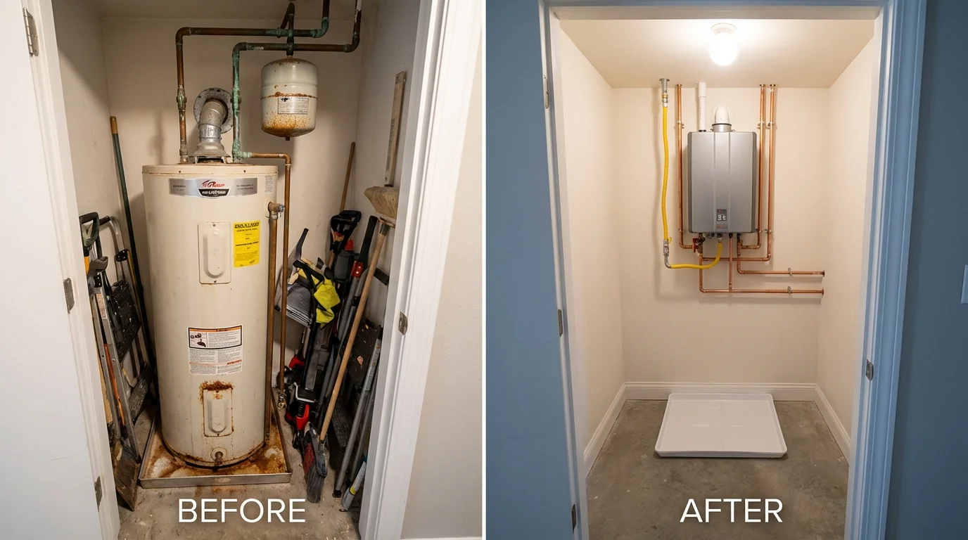 Tank water heater versus wall-mounted tankless unit comparison for Colorado City, TX homeowners